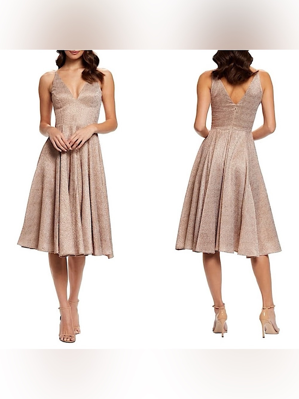 Dress the Population Delilah Rose Gold Sparkle Plunge Dress